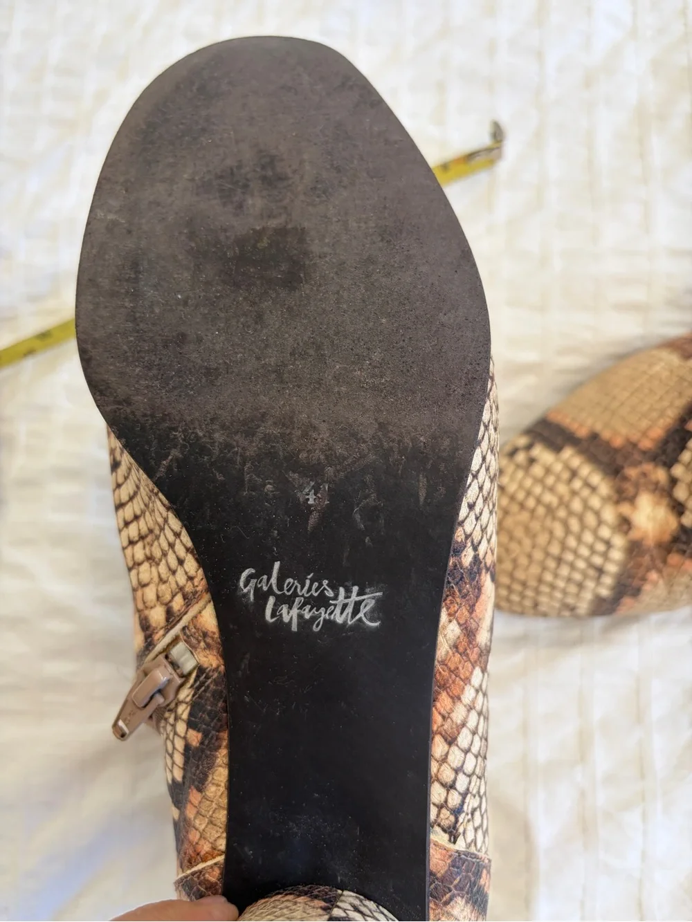 Snake-Print Ankle Booties in Tan and Brown